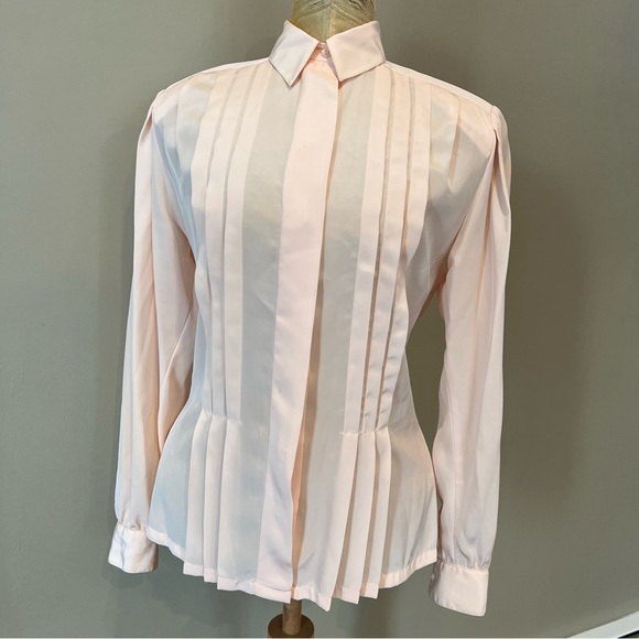 Anne Klein Tops - 2 Vintage Blouse Sz 2P/4 Puff Sleeve Turtleneck Pink Teal Silky Pleated